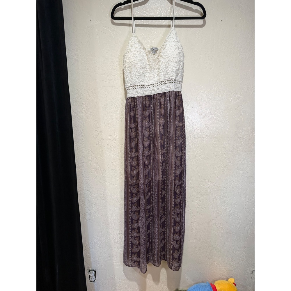Justify Womens XL Lace Bodice Paisley Print Maxi Dress Boho Spaghetti Strap